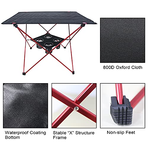 Sutekus Portable Camping Table with Cup Holders Lightweight Folding Camp Side Table for Camping, Picnic, Backpacks, Beach, Tailgating, Boat, Large (Red) | The Storepaperoomates Retail Market - Fast Affordable Shopping