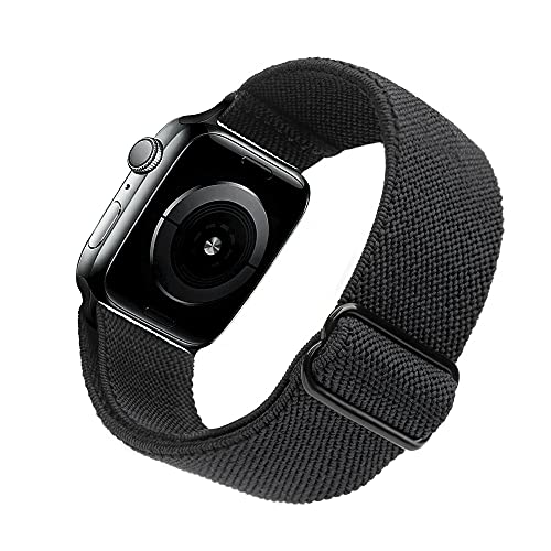 Arae Stretchy Watch Band Compatible for Apple Watch Band 45mm 44mm 42mm Comfortable Adjustable Sport Band for iWatch Series 8 7 6 5 4 SE 3 2 1 Women Men – Black