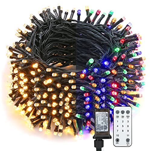 Brizled Christmas String Lights, 279ft 800 LED Color Changing Christmas Lights with Remote, 11 Modes Christmas Tree Lights Warm White & Multicolor Green Wire Xmas Lights Outdoor for Xmas Party Home