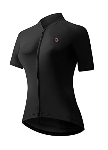BALEAF Womens Cycling Jersey Bike Shirts Short Sleeve with Pockets Bicycle Biking Tops Breathable Summer Black L