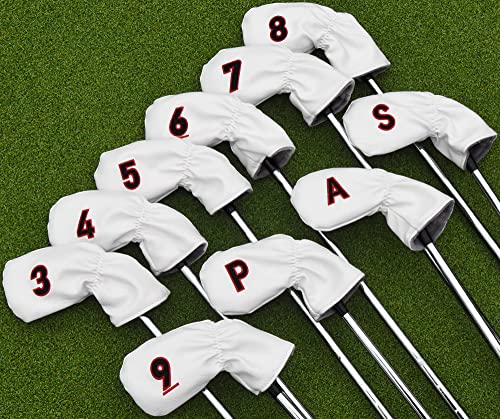 Big Teeth Golf Iron Covers White, 10Pcs Golf Iron Covers Set, Golf Club Iron Head Covers Fit Right and Left Handed Golfer