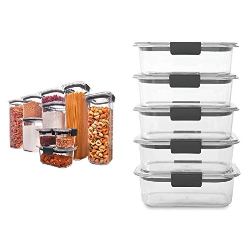 Rubbermaid Brilliance Pantry Organization & Food Storage Containers, Set of 10 (20 Pieces Total) & Brilliance Food Storage Container, BPA free Plastic, Medium, 3.2 Cup, 5 Pack, Clear