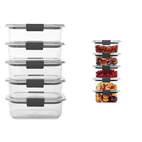 Rubbermaid Brilliance Food Storage Container, Medium, 3.2 Cup, 5 Pack, Clear & Leak-Proof Brilliance Food Storage Set, 1.3 Cup Plastic Containers with Lids, 5-Pack, Clear