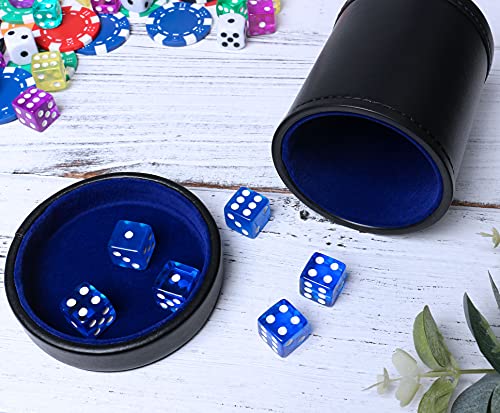 RERIVER PU Leather Dice Cup with Lid, Blue Velvet Interior Quiet Dice Shaker Cup Including 6 BlueTranslucent Dice for Liars Dice/ Farkle/ Yahtzee Games, 1 Pack | The Storepaperoomates Retail Market - Fast Affordable Shopping