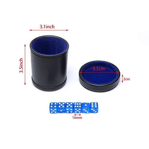 RERIVER PU Leather Dice Cup with Lid, Blue Velvet Interior Quiet Dice Shaker Cup Including 6 BlueTranslucent Dice for Liars Dice/ Farkle/ Yahtzee Games, 1 Pack | The Storepaperoomates Retail Market - Fast Affordable Shopping