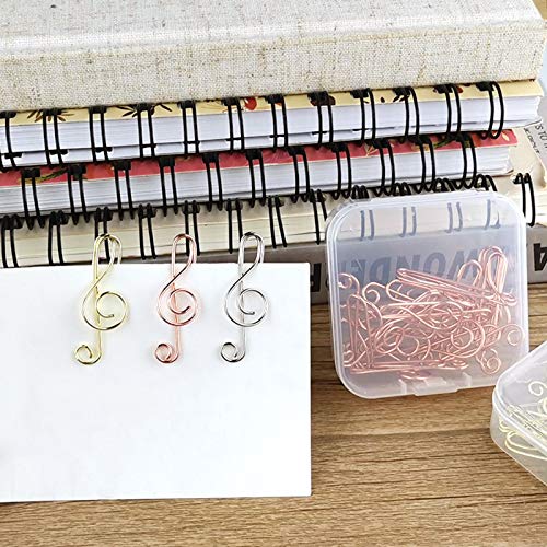 Meideli 30pcs Assorted Music Paper Clips with Holder, Musical Note Paper Clips, Music Stuff, Small Gold Paper Clips Rose Gold Paper Clips for Music Studio Music Decor 30pcs