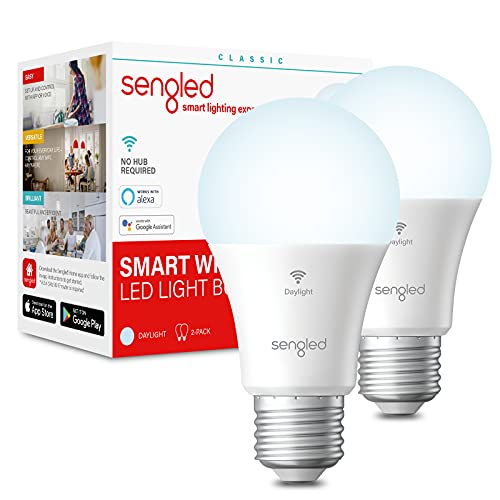 Sengled Smart Light Bulbs, WiFi Light Bulbs, Alexa Light Bulb, Smart Bulbs that Work with Alexa & Google Assistant, A19 Daylight (5000K) No Hub Required, 800LM 60W Equivalent High CRI>90, 2 Pack