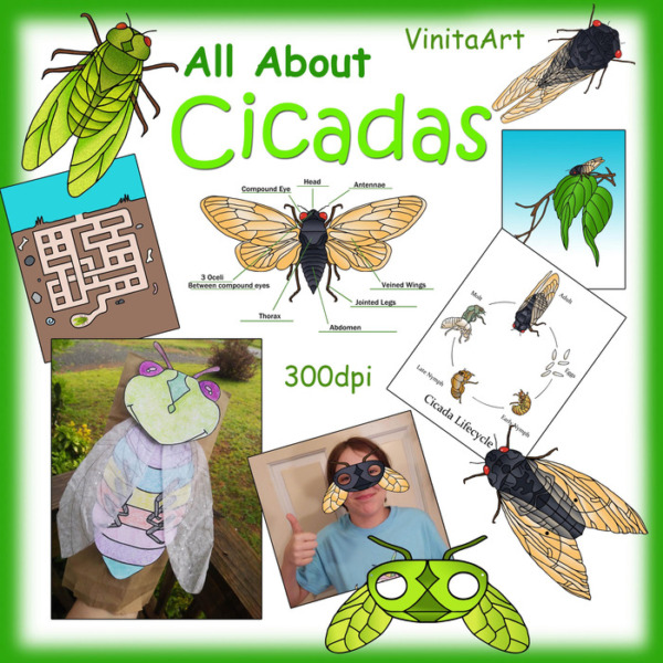 All About Cicadas, paper crafts, activities and clipart