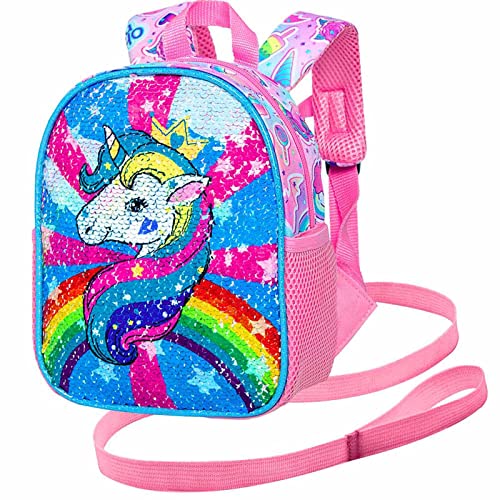 AGSDON Toddler Backpack with Leash, 9.5″ Baby Unicorn Safety Leashes Removable Tether Bookbag