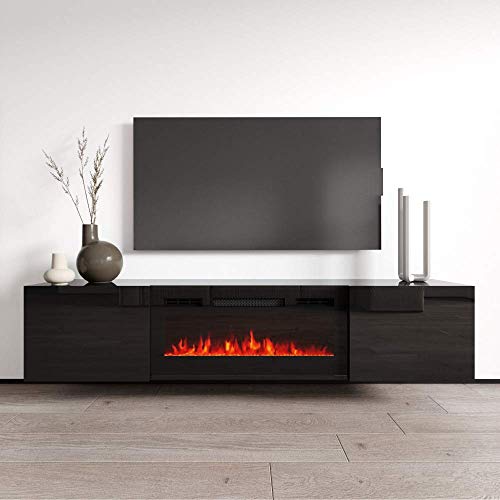 Meble Furniture Cali EF Wall Mounted Electric Fireplace Modern 72″ TV Stand – Black