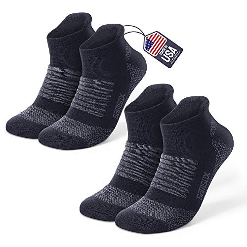 Samsox 2-Pair Merino Wool Running Socks, Made in USA, Black L/XL (Men 10-13 / Women 12+)