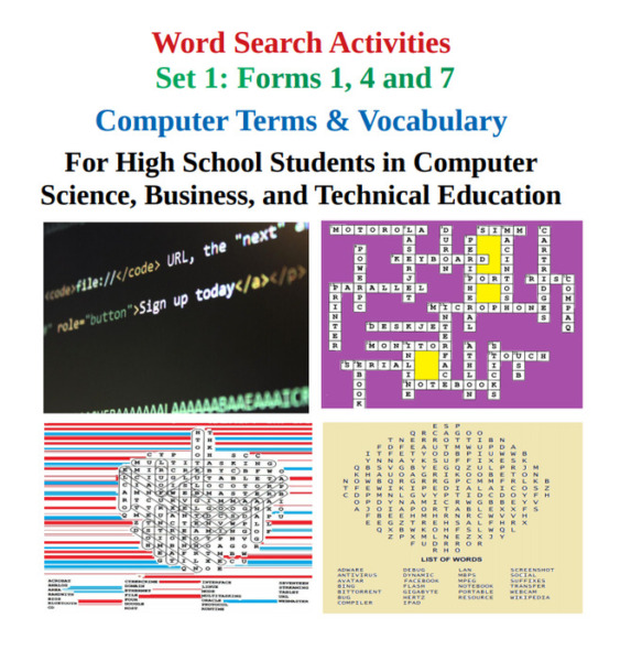 Computer Terms and Vocabulary: Word Search Activities in Computer Science – Set 1