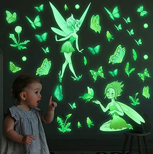 Marsway Glow in The Dark Floral Fairy Wall Stickers Luminous Butterfly Flower Fairy Deals for Home Decor Room Bedroom Ceiling Gifts for Baby Kids Floral Fairy, FBA-Wall-FH01132-015Floralfairy