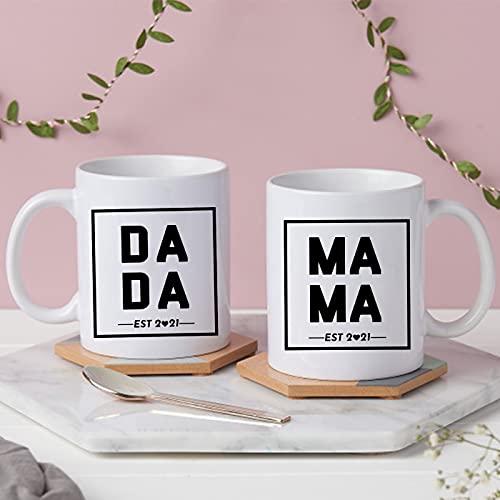 New Parents Announcement Gift, Mom and Dad Est 2021 Mug Set 11oz, Expecting Parents to be, Pregnancy Gifts for First Time Moms, Memorable Ceramic Mug Set for Baby Shower, Gender Reveal