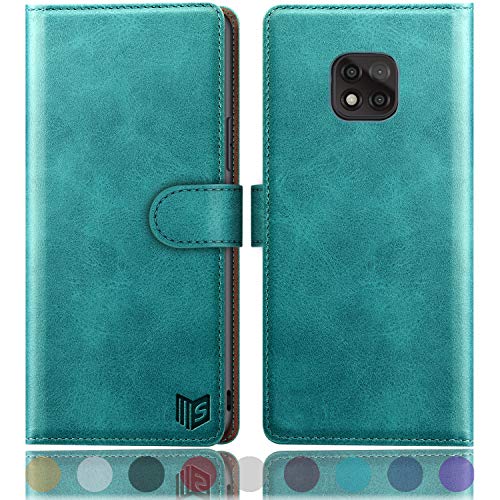 SUANPOT for Moto G Power 2021 with RFID Blocking Leather Wallet case Credit Card Holder, Flip Folio Book Phone case Shockproof Cover for Women Men for Motorola Moto G Power 2021 case Wallet Blue Green