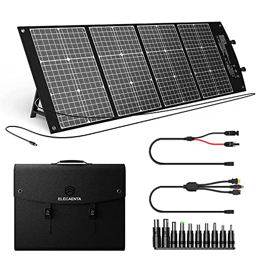 ELECAENTA 120W Portable Solar Panel for Power Station, Foldable Kickstand Monocrystalline Solar Charger with PD 45W USB C/DC/ QC 3.0 for Phones Tablets, IPX5 Waterproof for Outdoors Camping Off Grid