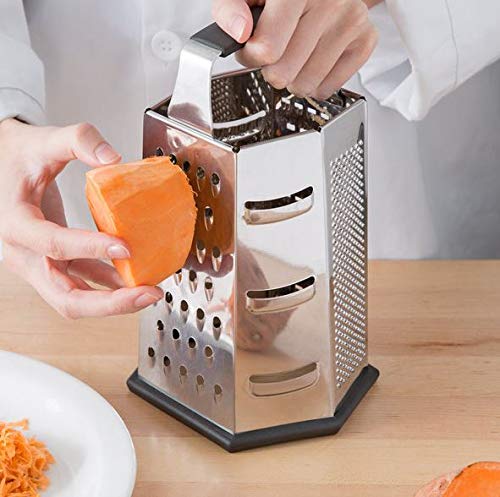 Choice 6-Sided Professional Chefs Stainless Steel Box Grater – 9 1/2 in Spice Vegetable and Cheese Grater – Metal Kitchen Tool with Soft Grip Handle | The Storepaperoomates Retail Market - Fast Affordable Shopping