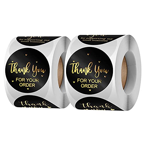 Thank You Stickers 2000 Pcs,1 Rolls of 1,000 Pcs,2 Inch Round Gold Foil Thank You Sticker Label Bulk for Packaging, Shipping, Shopping Bags and Envelopes, Thank You Sticker Tags,Black