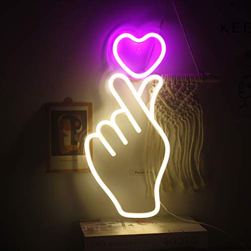 ineonlife Heart Gesture Neon Signs Pink Love Neon Light Led Decorative Neon Sign for Bedroom 16’’x8’’ Girl Gift Apartment Anniversary Wedding Valentine’s Day Party USB Powered(White Pink)