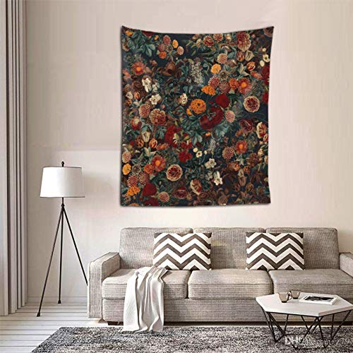 Ligekawa Midnight Garden Wall Tapestry with Floral Exotic Garden Night Tapestry Mystic Tapestry Wall Hanging for Bedroom Home Wall Décor 60 x 51 inch