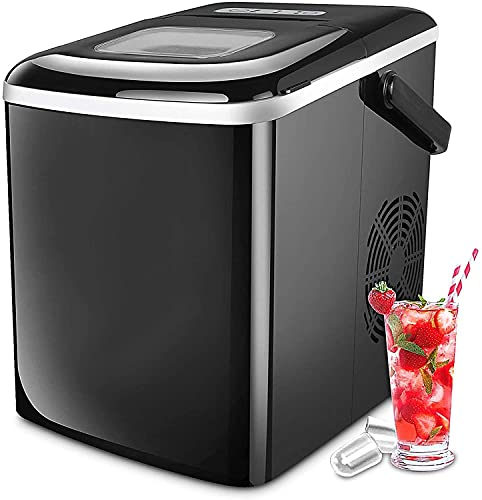 Astrong Ice Maker, Portable Countertop Ice Makers, SONIC Crushed Nugget Ice Maker- Make Ice 26LBS/24H, 8-10 Mins Quick Ice Maker Machine with Ice Scoop and Basket for Home/Office/Bar (Black)