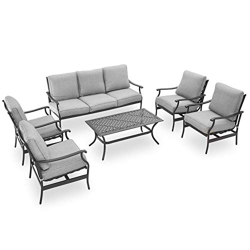 PatioFestival Patio Conversation Set 6 Pieces Cushioned Outdoor Metal Furniture Sets with All Weather Galvanized Steel Frame (Grey)