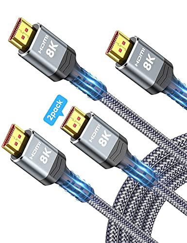8K HDMI Cable 2.1 2-Pack 6.6FT, Highwings Slim 48Gbps High Speed HDMI Braided Cord-4K@120Hz 144Hz 8K@60Hz, HDCP 2.2&2.3, Dynamic HDR,eARC,DTS:X,RTX 3090,Dolby Compatible with Roku TV/HDTV/PS5/Blu-ray