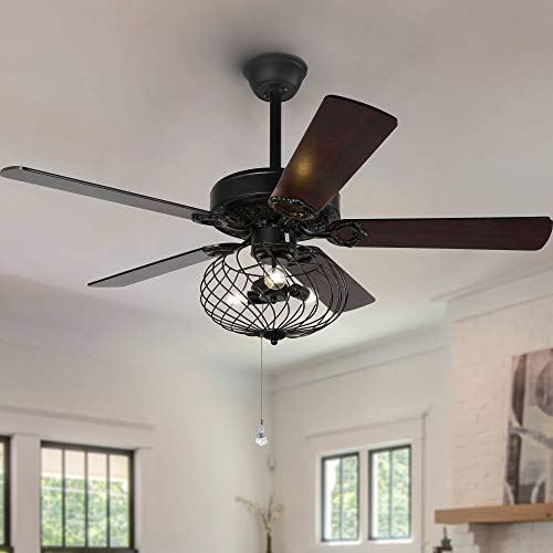 52″ Vintage Industrial Ceiling Fan with Lights and Remote Control, Ceiling Fan Fandelier With Reversible Blades, 3 Speed, Black…