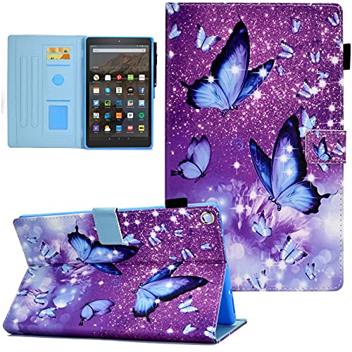 Funut Kindle Fire HD 10 Case (9th Generation 2019, 7th Gen 2017), Premium PU Leather Folio Stand Cover Case with Smart Auto Wake/Sleep for Fire HD 10.1 inch Tablet Case,Purple Butterfly