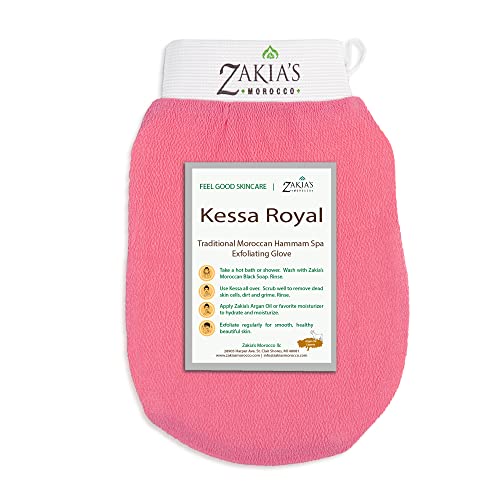 Zakia’s Morocco Original Kessa Exfoliating Glove – Lively Pink – Removes unwanted dead skin, dirt and grime. Great for self-tanning preparation. Made of 100% natural Rayon. (1 Unit)