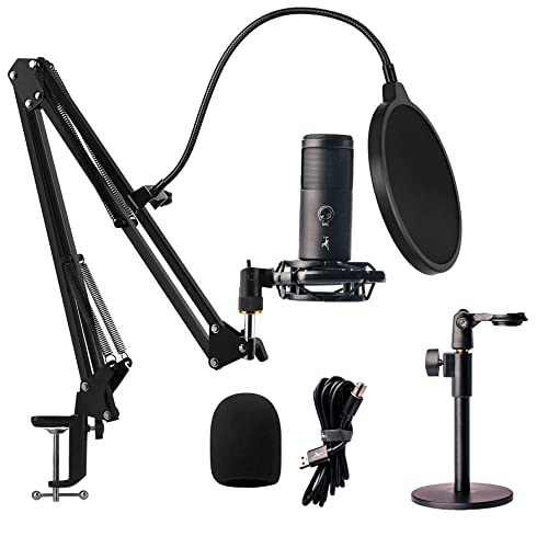 FTF GEAR Studio Condenser USB Microphone Kit with Adjustable Desk Stand Shock Mount and Circular Metal Stand
