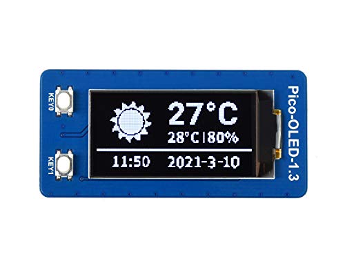 Waveshare 1.3inch OLED Display Module for Raspberry Pi Pico 64×128 Pixels with SPI/I2C Interface Embedded SH1107 Driver Comes with Raspberry Pi Pico C/C++ and MicroPython Demo