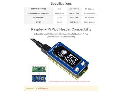 Waveshare 1.3inch OLED Display Module for Raspberry Pi Pico 64×128 Pixels with SPI/I2C Interface Embedded SH1107 Driver Comes with Raspberry Pi Pico C/C++ and MicroPython Demo | The Storepaperoomates Retail Market - Fast Affordable Shopping