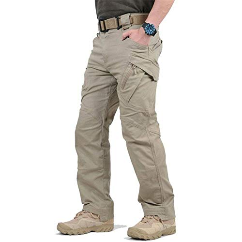LELEBEAR 2021 Upgraded Tactical Waterproof Pants, Mens Waterproof Hiking Tactical Trousers for Combat Outdoor Hiking (Kakki, Small)