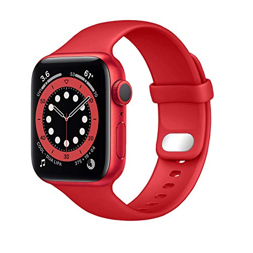 NUKELOLO Sport Band Compatible with Apple Watch Bands 45mm 44mm 42mm, Soft Silicone Replacement Strap Compatible for iWatch Series SE 7 6 5 4 3 2 1 Women Men [42/44/45mm Size in Red Color]
