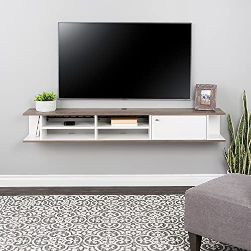 Prepac Wall Mounted Media Console with Door, Drifted Gray and White