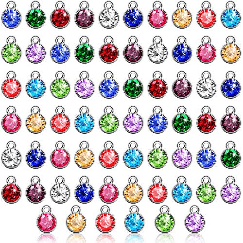 Hicarer 108 Pieces Crystal Birthstone Charms DIY Jewelry Necklace Bracelet Beads Pendant with Rings Mixed Handmade Round Crystal Charm for Earring Making Supplies, 7 mm, 12 Colors (Light)