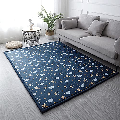 Loartee Coral Velvet Area Rug – 1″ Thick Memory Foam Baby Play Mat, Washable Toddler Carpet, Home Decor for Living Room, Nursery, Kids Bedroom, Starry Blue