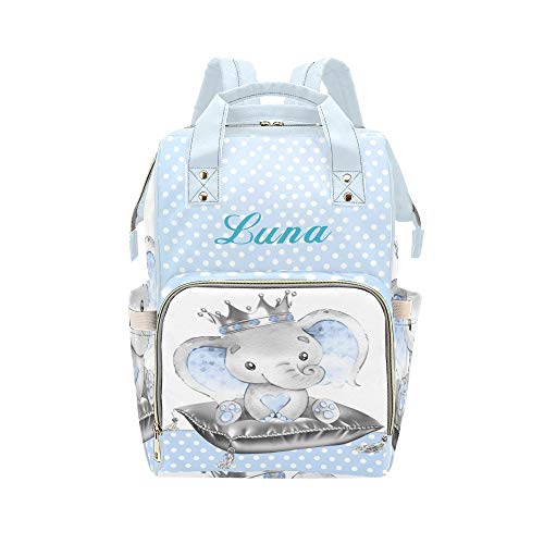 Personalized Cute Elephant Diaper Bag Backpack with Name Custom Mommy Nursing Baby Bags Nappy Bag Travel Daypack for Mom Gifts