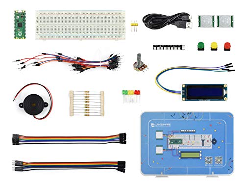 waveshare Raspberry Pi Pico Basic Starter Kit, MicroPython Programming Learning Kit with Rich Tutorials, Includes Raspberry Pi Pico with Pre-Soldered Header, LCD1602 RGB Module, PIR Sensor, LED etc.