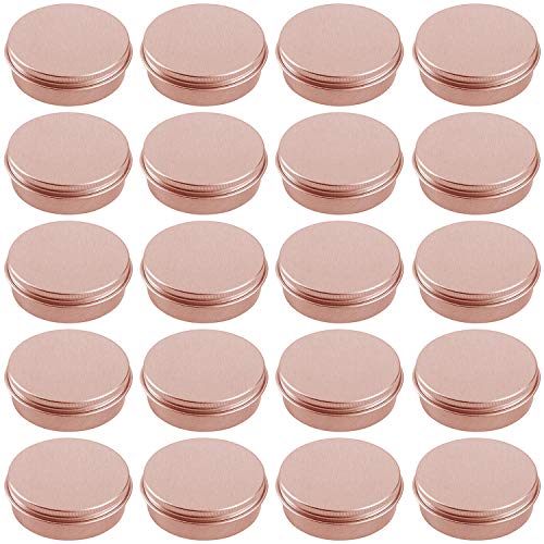 0.5 Ounce Aluminum Tin Jar Refillable Containers 15 ml Aluminum Screw Lid Round Tin Container Bottle for Cosmetic, Lip Balm, Cream, 20 Pcs Rose Gold