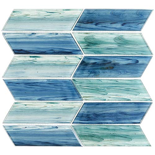 Tara Sea Green 4 in. x 8 in. Chevron Glass Mosaic Tile Sample