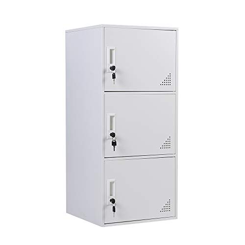 iCHENGGD 3 Door Metal Locker with Locking Door Vertical Metal Cabinet for Office,Home,School,Room Organizer (White)