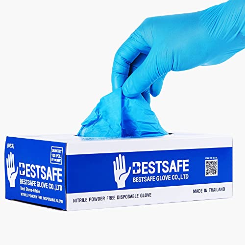 BESTSAFE Disposable Nitrile Powder Free Disposable Gloves, 100 Count, Size Medium