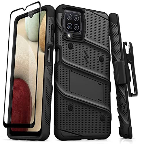ZIZO Bolt Series for Galaxy A12 Case with Screen Protector Kickstand Holster Lanyard – Black