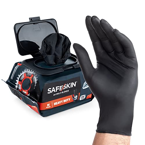 SAFESKIN* Nitrile Exam Disposable Gloves in POP-N-GO* Pack, Heavy Duty, Latex Free, Size X-Large, Powder-Free, Black – For Household Plumbing, Gardening, Painting – Exam Gloves, 160 Count