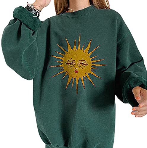 GAOJU Streetwear 90s Indie Clothes Aesthetic Crewneck Sweatshirts Long Sleeve Casual Oversized Pullover Sweatshirt Tops Green