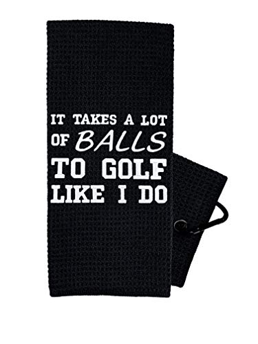 Wolf Golf Towels – It Takes A Lot of Balls to Golf Like I Do – Golf Accessories for Men – Golf Gifts for Men – Embroidered Funny Golf Towel