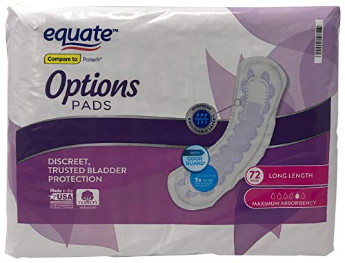 Equate Options Maximum Absorbency Long Length Pads, 72 Count