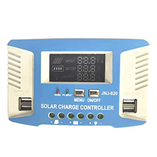 JNJ Solar Charge Controller, Solar Panel Battery Intelligent Regulator with Dual USB Port 12V/24V PWM Auto Paremeter Adjustable LCD Display (20A)